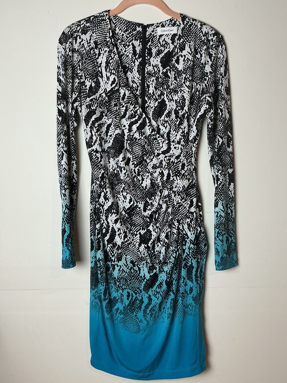 Calvin Klein Black & Teal Animal-Print Long Sleeve Dress size 2